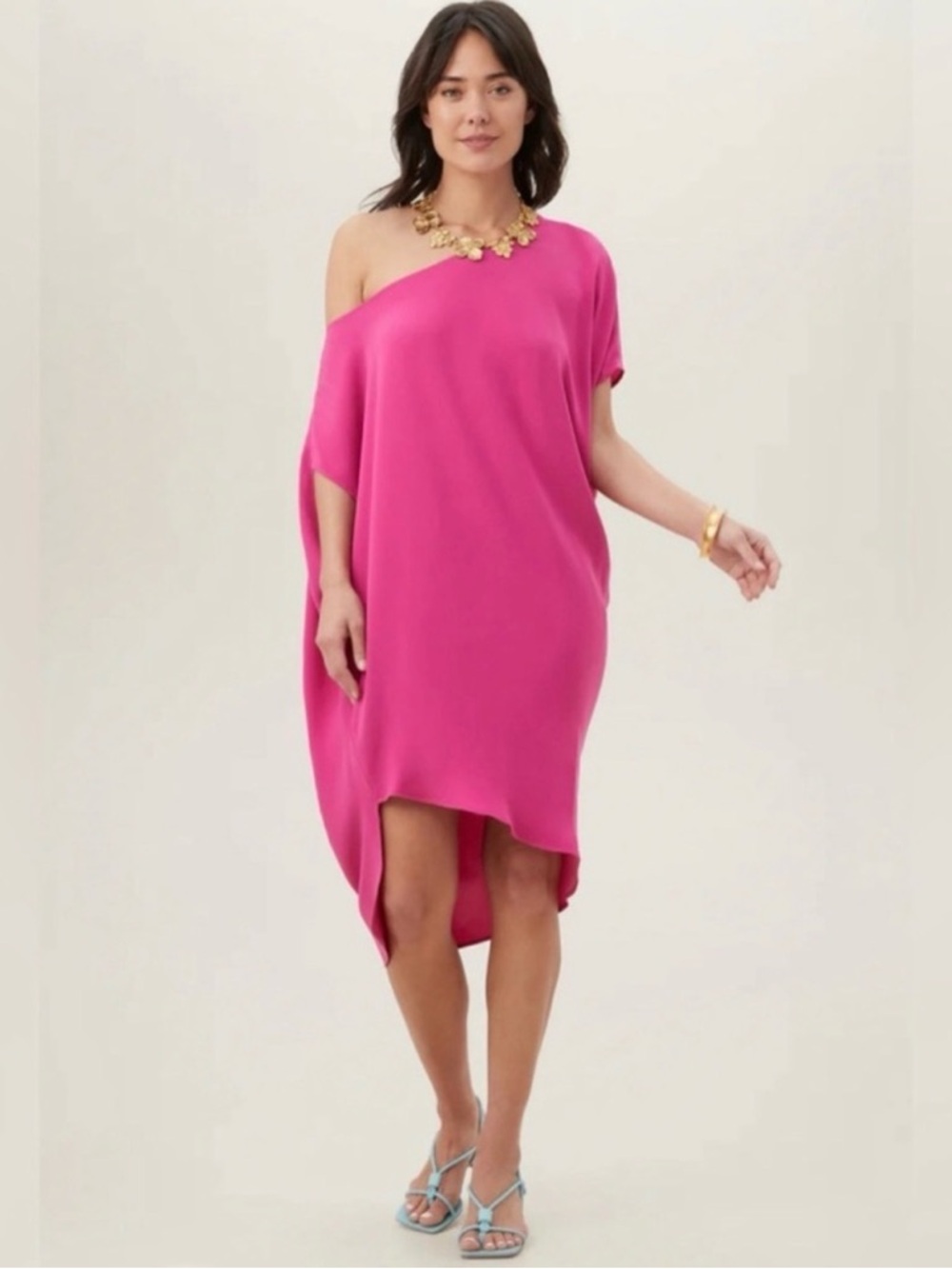 Trina Turk One-Shoulder Fuchsia Draped Dress